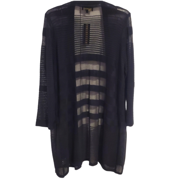 Woman's Sheer Stripe Black Cardigan by Joseph A - Picture 3 of 8